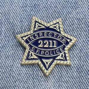 Vintage metal star badge police inspector brooch costume pin decor fashion accessory