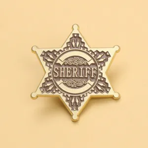 Vintage metal sheriff star badge brooch retro lapel pin costume party accessory main view