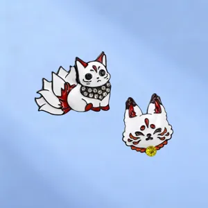 Cute Alloy Nine-tailed Fox Enamel Brooch Cartoon Fox Mask Badge With Rhinestone Japanese Anime Style Pins For Clothes Bags Gift