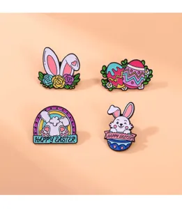 Easter bunny eggs enamel pins set cute holiday cartoon brooch badge accessories wholesale