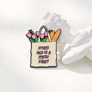 Tulip baguette shopping bag enamel pin inspirational badge for canvas bag decor items