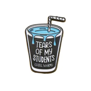 Funny teacher metal enamel pin cute lapel badge cartoon drink cup backpack clothing decor