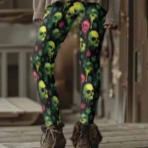 Leggings da Donna a Vita Alta con Stampa Teschio e Rosa Pantaloni da Yoga Gotici Elastici Slim Fit Fashion Sport