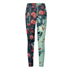 Leggings stampa teschio floreale da donna moda stile gotico pantaloni yoga slim fit
