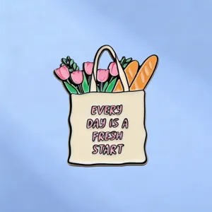 Tulip Baguette Shopping Bag Alloy Brooch Every Day Is A Fresh Start Metal Enamel Badge Pin For Backpack Canvas Bag Decor