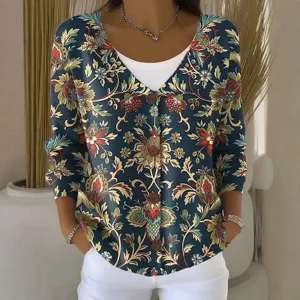 Dames V-hals lange mouw bloemenprint knoop cardigan trui casual top bovenkleding.