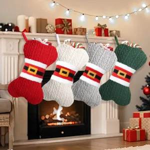 Chaussette de Noël en Forme d'Os Torsadée Ceinture de Père Noël Grand Sac Cadeau Décoration de Fête de Vacances