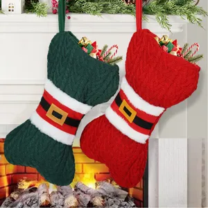 Noël tricoté os cadeau sac grand bonbon chaussette cheminée suspendue décoration fete