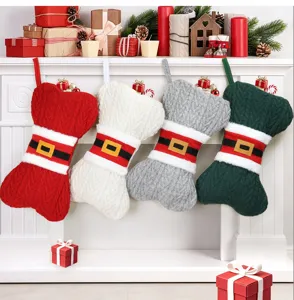 Sac cadeau de Noël en os tricoté grande chaussette de bonbons décoration de cheminée