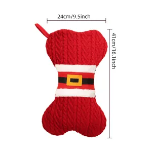 Sac cadeau tricoté en forme d'os de noël chaussette de bonbons décoration suspendue.
