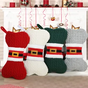 Noel chaussettes tricotees en forme d'os grands sacs cadeaux pour bonbons festifs