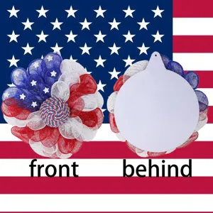 American Independence Day red white and blue mesh wreath front and back door hanger decor
