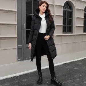 Women winter long hooded puffer coat warm thick slim fit outerwear casual daily outerwear
