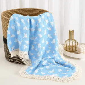 Blaue Baby Wickeldecke reine Baumwolle Gaze Fransen Kinderwagen Decke Sommer Ente