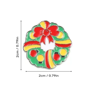 Spilla in smalto con gancio corona di Natale, distintivo in metallo rosso e verde.