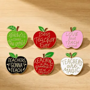 Set of 6 apple enamel pins for teachers, cute metal lapel brooch badges for appreciation gifts.