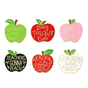 Teacher apple enamel pins set cute metal brooch badges for school graduation appreciation gifts