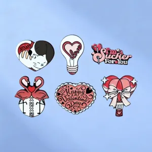 Broche en Alliage Émaillé Saint-Valentin Design Chat Flamant Rose Cœur Badge Rose Doux Accessoires de Bijoux Unisexe