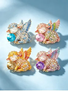 Encantador broche de oveja ángel con pedrería, perlas y cristal. Bonito accesorio de ropa elegante.