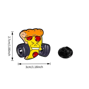 Divertida pizza levantamiento pesas esmalte broche metal insignia mochila ropa accesorio