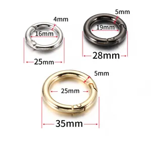 Close-up detail of metal spring rings showing size dimensions and durable alloy material quality.