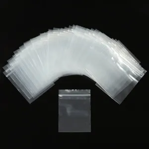 Clear transparent plastic ziplock bags detail view, flexible PE packaging baggie display.