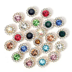 Colorful rhinestone flower buttons DIY craft accessories sparkly crystal gems for hair bows