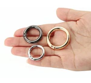 Metal spring snap rings round carabiner key hooks for DIY handmade jewelry and bags accessories.
