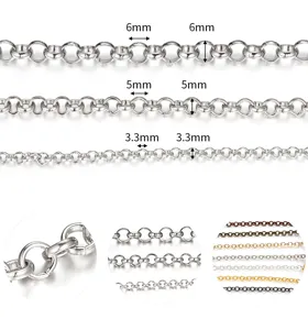 Λεπτομερής όψη ασημί αλυσίδων Rolo 6mm, 5mm και 3.3mm για χειροποίητα κοσμήματα.