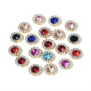 Colorful crystal rhinestone flower buttons for DIY craft hair accessories detail view