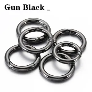 Gun black round spring metal snap hooks detail view for DIY crafts and keychains.