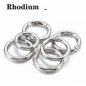 Silver metal spring O-rings openable spring buckles for DIY jewelry keychain making.