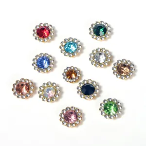Colorful rhinestone flower buttons DIY hair accessories crystal diamante craft flatback.