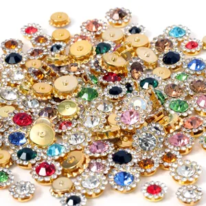 Colorful rhinestone buttons flatback metal flower crystal craft diy hair accessories