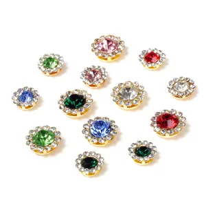 Colorful rhinestone flower buttons DIY hair accessories crystal craft embellishments.
