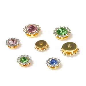 Colorful rhinestone buttons detail showing front and back views for DIY hair accessories crafts.