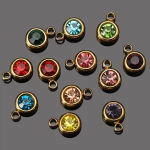 6mm Roestvrij Staal Geboortesteen Hangertjes Kleurrijke Kristal Ronde DIY Sieraden