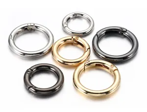 Openable metal alloy spring round rings carabiner keychain hooks for DIY handmade crafts.
