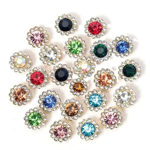 Colorful crystal rhinestone flower buttons for DIY hair accessories and handmade crafts.