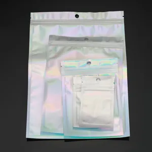 Sachets en plastique holographiques refermables à fermeture éclair pour coques.