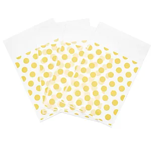 Sachets en plastique transparents autocollants avec des pois dorés pour bijoux emballage.