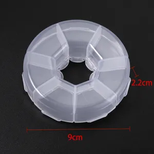 Transparent plastic round storage box multi-grid pill and jewelry organizer size 9cm