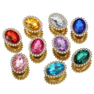 Tunnels d'oreilles en pierres précieuses ovales colorées avec strass brillants bijoux.