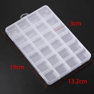 Transparent plastic storage box detail, multi-grid organizer for small items parts.