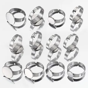 Stainless Steel Adjustable Flat Ring Blank Ring Base DIY Jewelry Findings Open Finger Ring Settings Jewelry Making