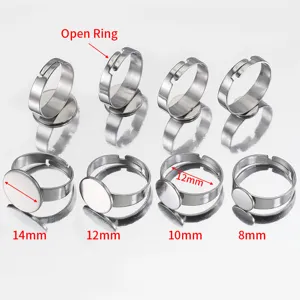 Stainless steel flat pad blank rings adjustable open ring base DIY jewelry accessories