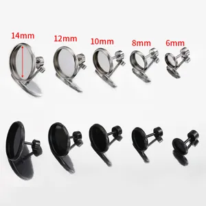 Clous d'oreilles en acier inoxydable avec plateaux ronds en plusieurs tailles pour bijoux.