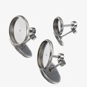 Clous d'oreilles plateau en acier inoxydable avec poussoirs, détails de bijoux DIY.