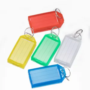Colorful plastic key tags with metal split rings set of five bright colors for office use
