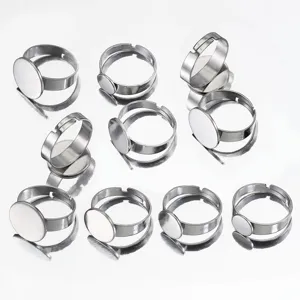 Stainless steel blank ring bezel tray adjustable DIY jewelry making accessories flat pad